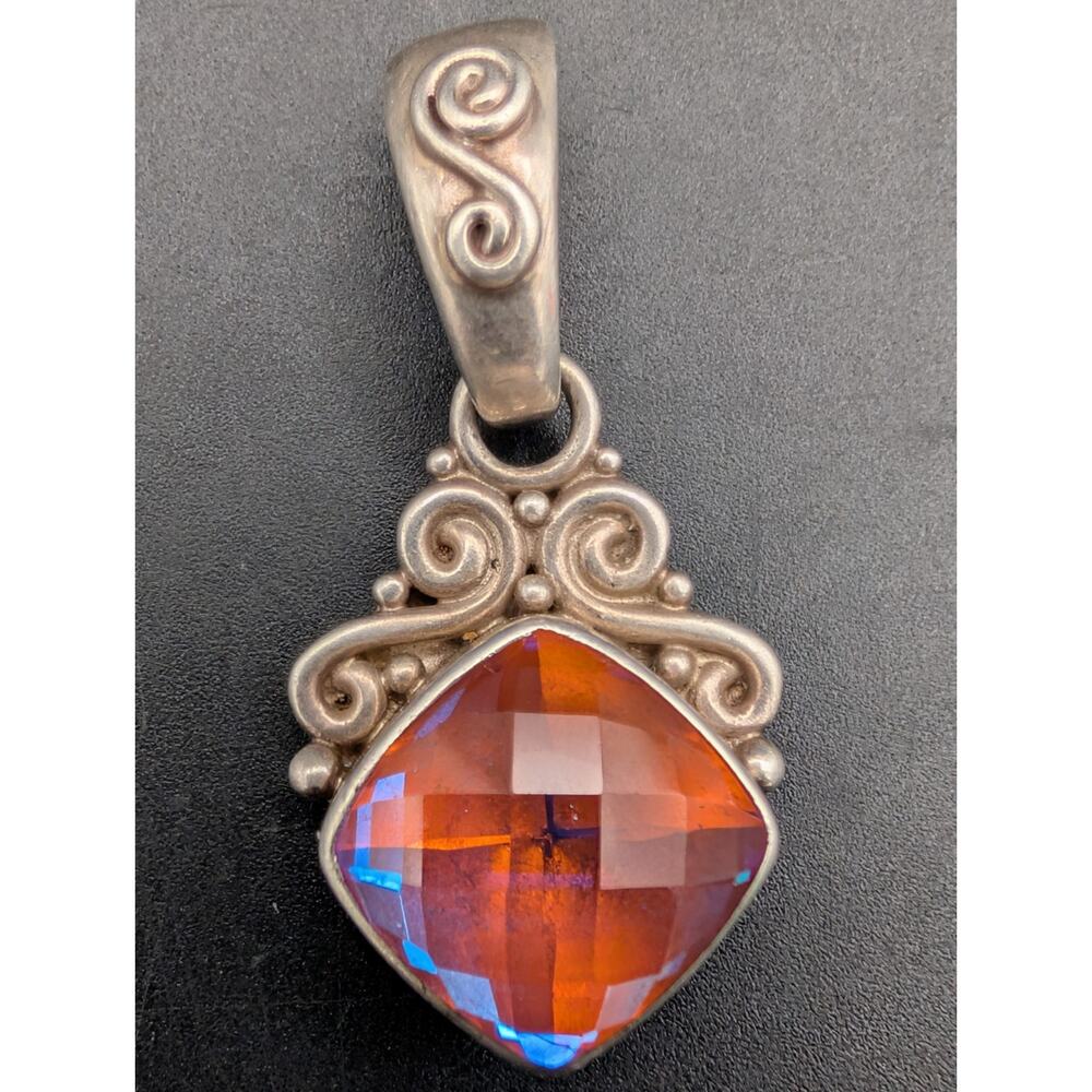 Sajen Bali Sterling Silver 925 Aura Quartz Mystic Topaz Iridescent Pendant 6.2g - Picture 3 of 6